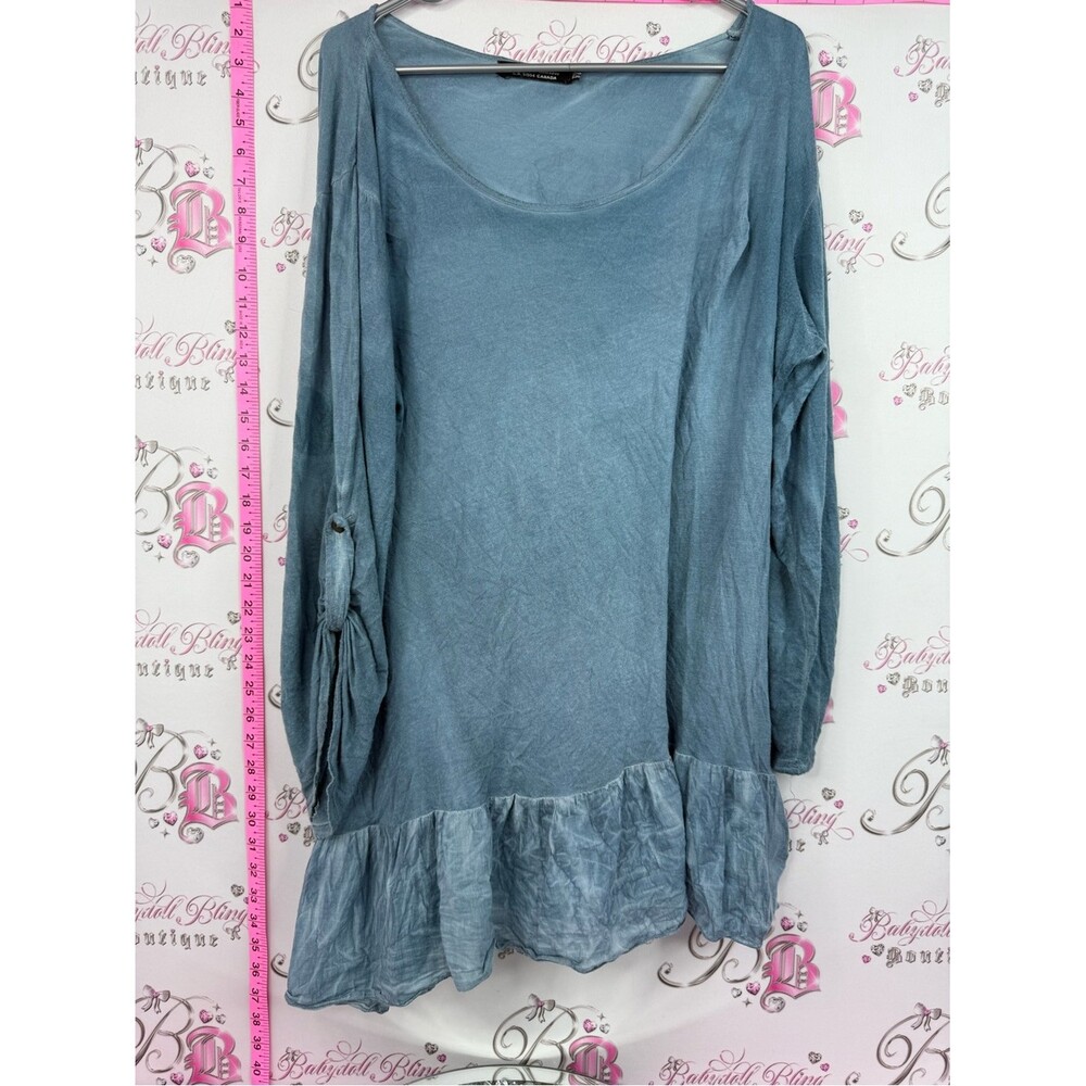 Shiva fashions mini dress or long top Relaxed Washed Blue Ruffle-Hem Tunic Top